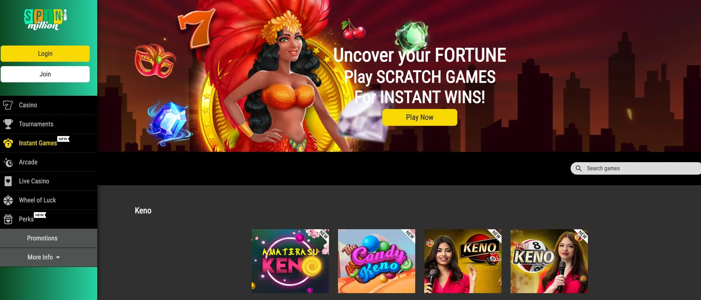 Instant games bij Spin Million